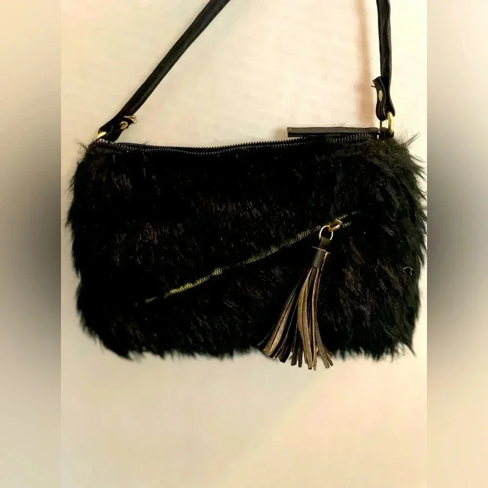 Rue 21 Y2K black faux fur crossbody small purse-NWT